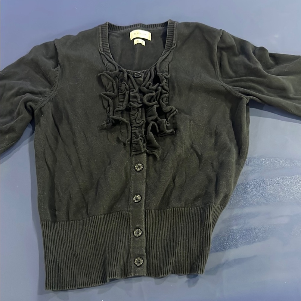 J. Crew Black Ruffled Cardigan Sweater
